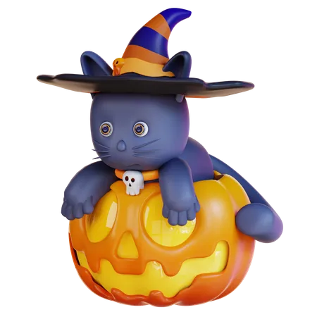 Gato aterrador con calabaza  3D Icon