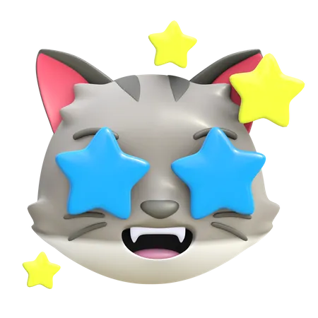 Gato Fofo Rosto Feliz Estrela Expressao Icone Desenho Animado 3 D Render Ilustracao 3D Emoji