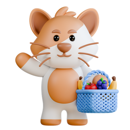 Gato com frutas  3D Illustration