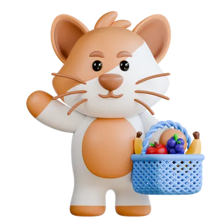 Gato com frutas  3D Illustration