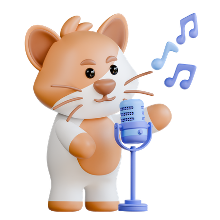 Gato com microfone  3D Illustration