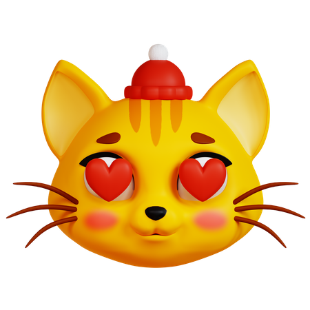 Gato com olhos de coração e chapéu vermelho  3D Icon