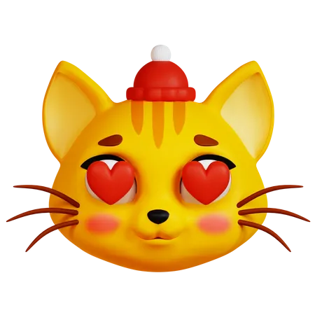 Gato com olhos de coração e chapéu vermelho  3D Icon