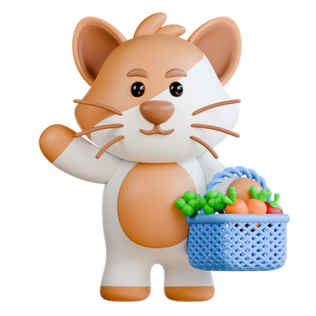 Gato com vegetais  3D Illustration