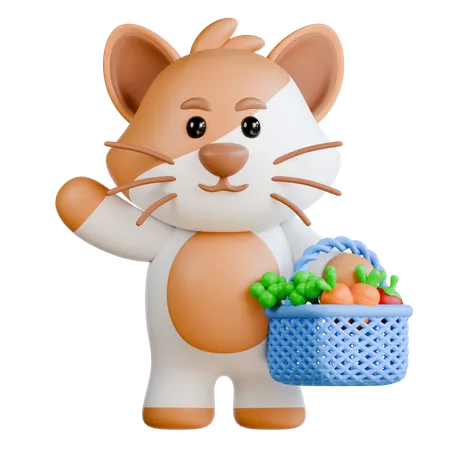 Gato com vegetais  3D Illustration