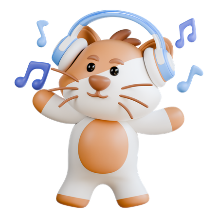 Gato con auriculares  3D Illustration