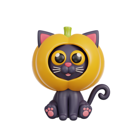 Gato con cabeza de calabaza  3D Illustration