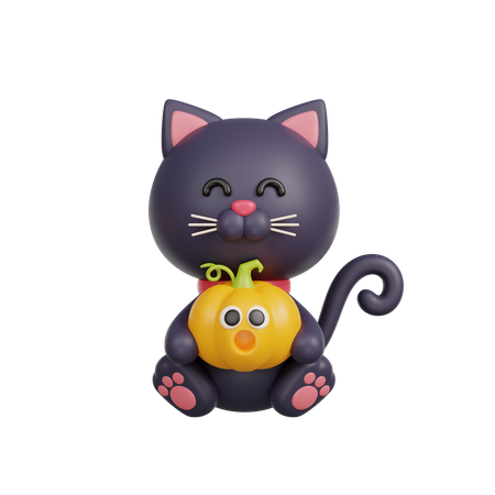 Gato con calabaza  3D Illustration