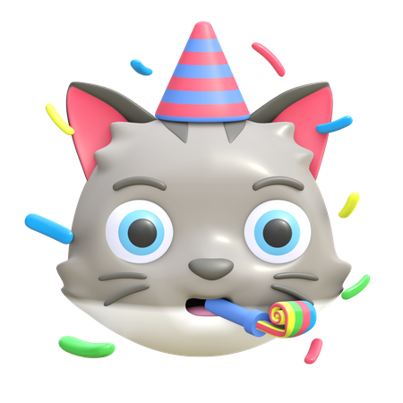 Gato con sombrero de fiesta  3D Emoji