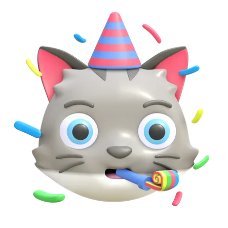 Gato con sombrero de fiesta  3D Emoji