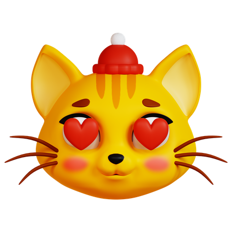 Gato con ojos de corazón y sombrero rojo  3D Icon