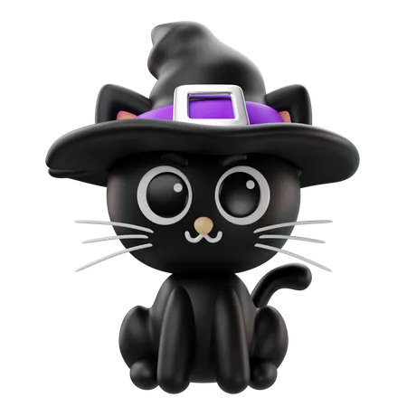 Representacion 3 D De Gato Negro De Halloween Con Icono De Sombrero 3D Icon