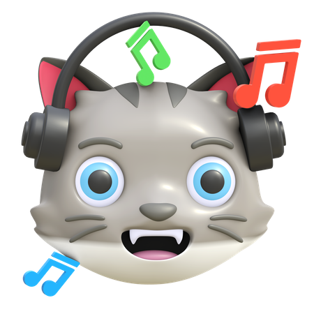 Gato escuchando musica  3D Emoji