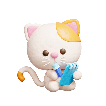 Gato fofo escrevendo um diário  3D Icon