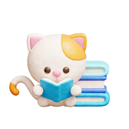 Livro de leitura de gato fofo  3D Icon