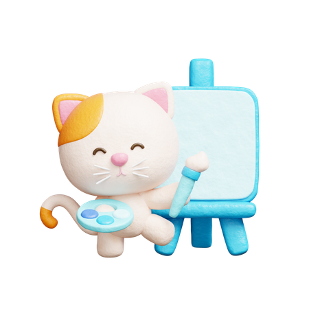 Pintura de gato fofo em tela  3D Icon