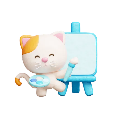 Pintura de gato fofo em tela  3D Icon