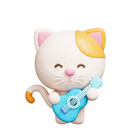 Gato fofo tocando violão  3D Icon