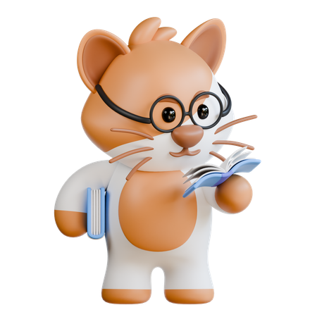 Gato lee un libro  3D Illustration