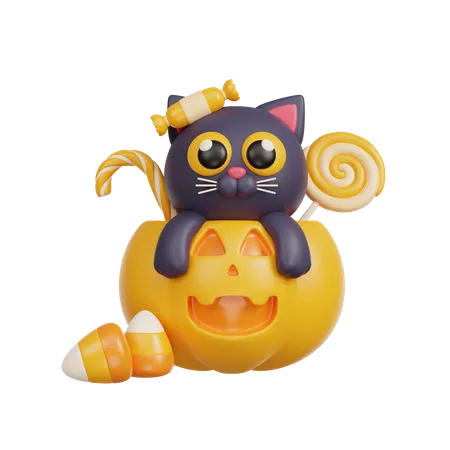 Gato Negro De Halloween Modelo 3 D 3D Illustration