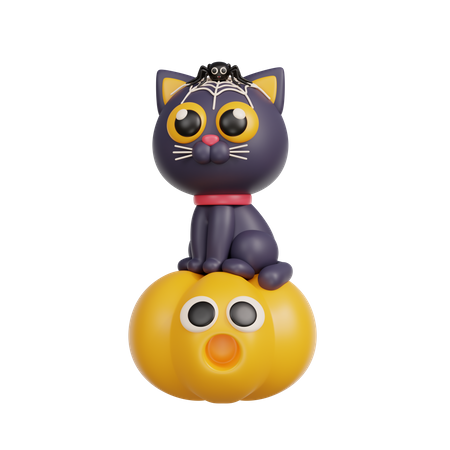 Gato negro en calabaza  3D Illustration