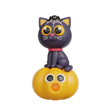 Gato negro en calabaza  3D Illustration