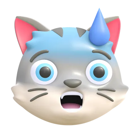 Lindo Gato Cara De Panico Icono Dibujos Animados 3 D Renderizar Ilustracion 3D Emoji