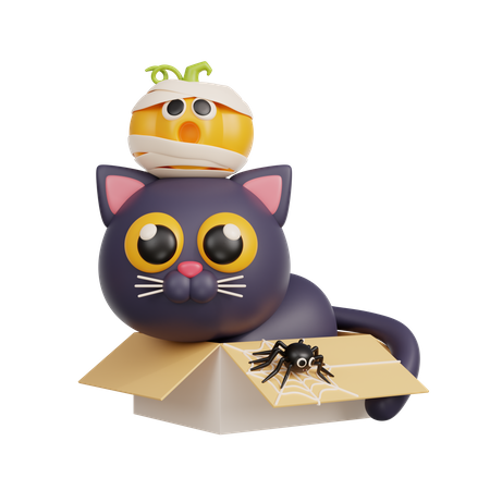 Gato preto na caixa  3D Illustration