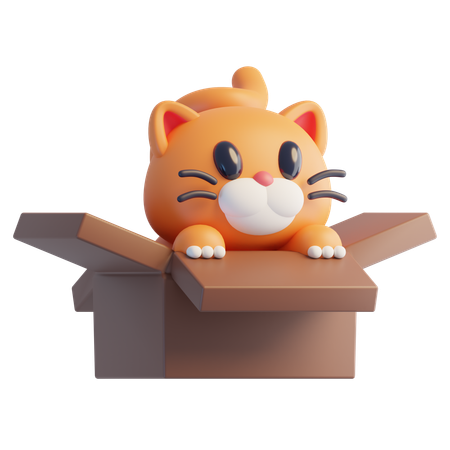 Gato sentado em caixa  3D Icon