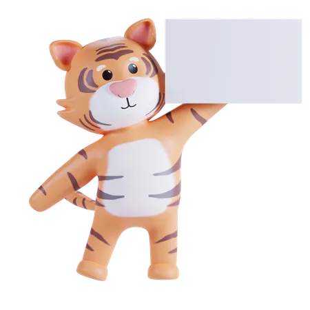Gato sosteniendo papel blanco  3D Illustration