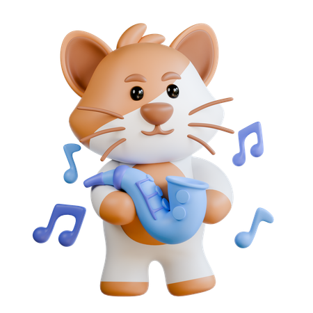 Gato tocando el saxofón  3D Illustration