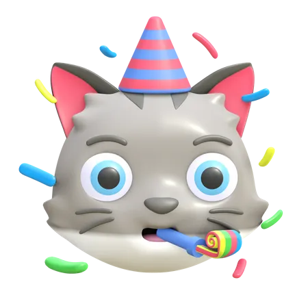 Gato usando chapéu de festa  3D Emoji