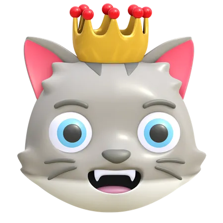 Gato Fofo Usando Icone De Coroa De Rei Desenho Animado Ilustracao De Renderizacao 3 D 3D Emoji