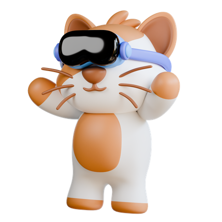 Gato usando gafas de realidad virtual  3D Illustration