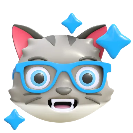 Gato Fofo Usando Oculos De Festa Icone Desenho Animado 3 D Render Ilustracao 3D Emoji