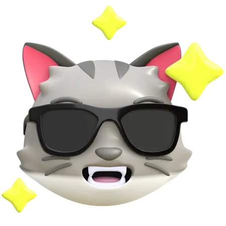 Gato Fofo Usando Oculos Icone Desenho Animado 3 D Render Ilustracao 3D Emoji