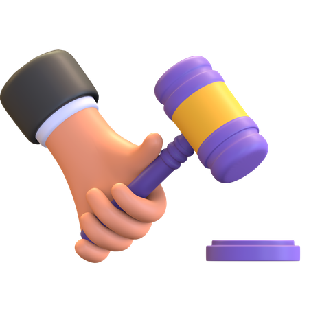 Gavel Striking On Wooden Desk  3D Illustration