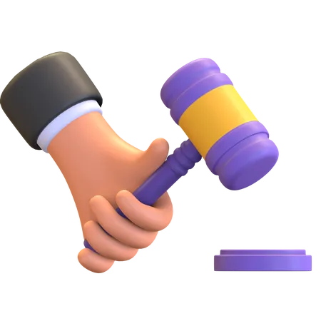 Gavel Striking On Wooden Desk  3D Illustration