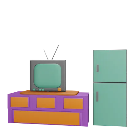 3 D Renderizar Gaveta De Tv E Ilustracao De Geladeira 3D Icon