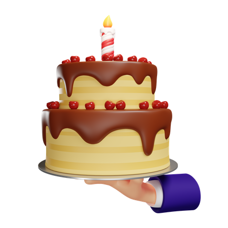 Geburtstagstorte in der Hand  3D Illustration