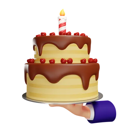 Geburtstagstorte in der Hand  3D Illustration