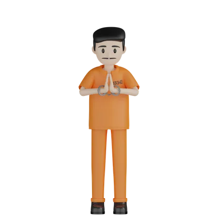 Gefangener sagt Namaste  3D Illustration