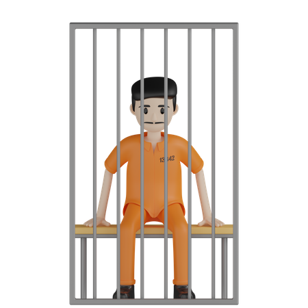 Gefangener sitzt in Zelle  3D Illustration