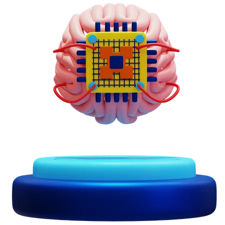 Brain Chip Integration  3D Icon