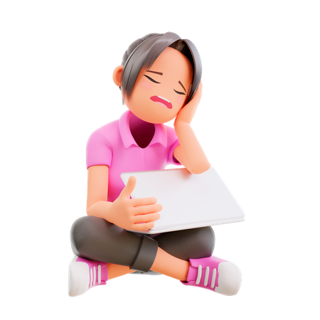 Gelangweiltes Mädchen schläft erschöpft zur Arbeit  3D Icon