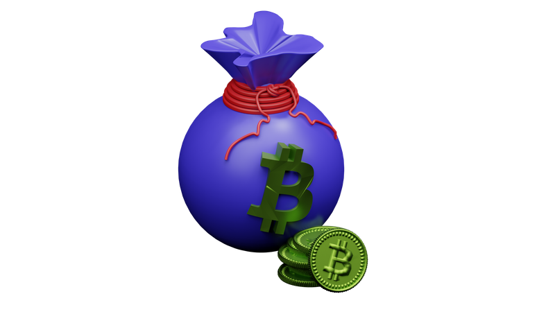 Geldsack mit Bitcoin  3D Illustration