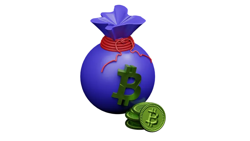 Geldsack mit Bitcoin  3D Illustration