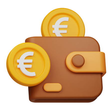 Brieftasche und Euromünze  3D Icon