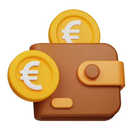 Brieftasche und Euromünze  3D Icon