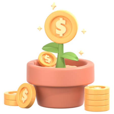 Geldpflanze mit Geld Blumentopf Zeichen  3D Icon